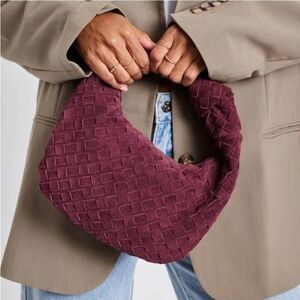 Moda Luxe Autumn Woven Suede Leather Bag In Dark Cherry